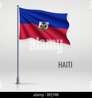 Wehende Flagge Haiti Fahnenmast. Für Independence day Poster Design Template Stock Vektor