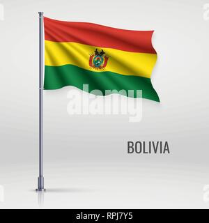 Wehende Flagge von Bolivien am Fahnenmast. Für Independence day Poster Design Template Stock Vektor