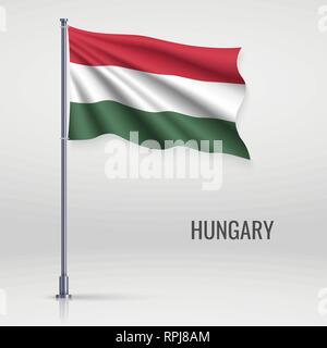 Wehende Flagge von Ungarn am Fahnenmast. Für Independence day Poster Design Template Stock Vektor