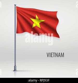 Wehende Flagge von Vietnam am Fahnenmast. Für Independence day Poster Design Template Stock Vektor