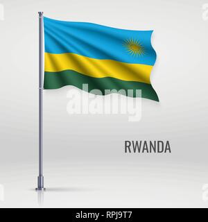 Wehende Flagge von Ruanda am Fahnenmast. Für Independence day Poster Design Template Stock Vektor
