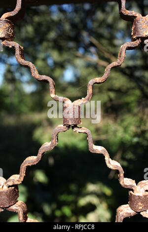 Rostigen Metall Gitter auf dem Hintergrund der Natur Stockfoto