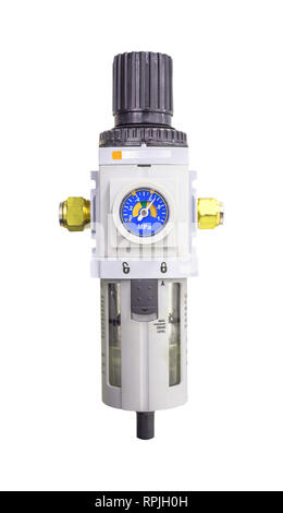 Meter Luft Kompressor auf weißem Hintergrund Stockfoto