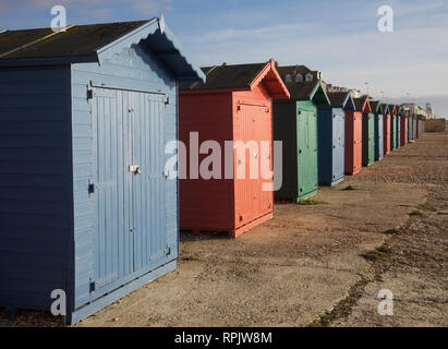 Strandhütten in Hasting, East Sussex, England Stockfoto