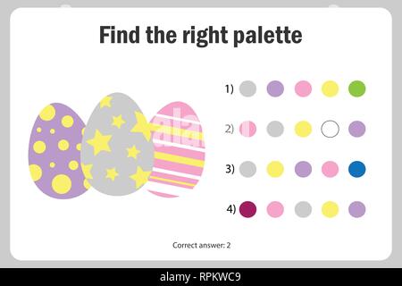 Hier finden Sie die richtige Palette an den Bild, Eier im Comic-stil, Ostern Bildung Papier Spiel für die Entwicklung der Kinder, Kinder im Vorschulalter Aktivität, Pr Stock Vektor