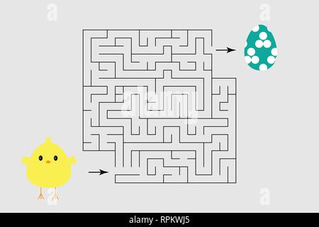 Ostern labyrinth spiel, dazu beitragen, die Küken einen Weg aus dem Labyrinth zu finden, niedliche Zeichentrickfigur, Vorschule Arbeitsblatt Aktivität für Kinder, Aufgabe für die devel Stock Vektor