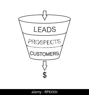 Infografiken Leitung Erzeugung, Vertrieb mit Pfeilen Trichter das Geschäftskonzept zu illustrieren, einfache Zeichnung Stock Vektor