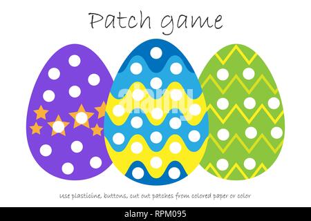 Bildung Patch spiel Eier für Kinder motorische Fähigkeiten entwickeln, verwenden Sie Plastilin Patches, Buttons, farbiges Papier oder Farbe der Seite, Kinder im Vorschulalter activ Stock Vektor