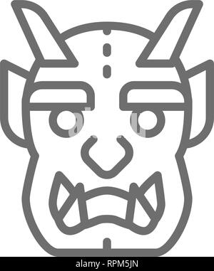 Japanische Teufel Maske Symbol Leitung. Auf weissem Hintergrund Stock Vektor