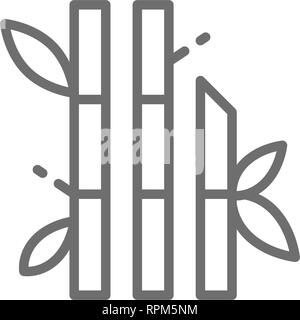 Bambus mit Blättern Symbol Leitung. Auf weissem Hintergrund Stock Vektor