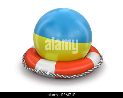 Kugel mit Flagge auf Rettungsring. Bild mit Freistellungspfad Stockfoto