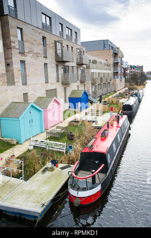 Kanal Boote auf der Union Canal an Viewforth, Edinburgh. Stockfoto