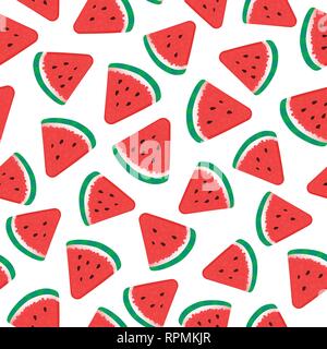 Wassermelone Stücke. Nahtlose Muster. Vector Illustration auf weißen isoliert Stock Vektor