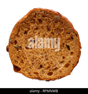 Essen und Trinken: einzelne Runde mehrkorn Brötchen mit ganzen Samen, auf weißem Hintergrund Stockfoto