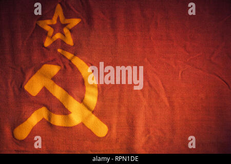 Sowjetunion Flagge Fragment mit Stern, Hammer und Sichel Stockfoto