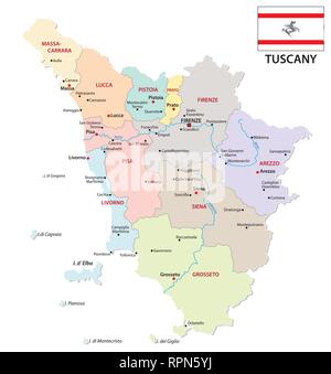 Toskana administrative und politische Karte mit Fahne Stock Vektor