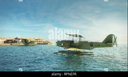 Heinkel He-59. Erholung von der Rücklauf dieser Bomber Schwimmer der Legion Condor wieder in ihren Sockel in Pollensa, Mallorca, nach einem Bombenanschlag Mission während des Spanischen Bürgerkriegs. Stockfoto