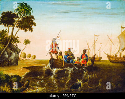 Edward Hicks, Die Landung von Kolumbus, C. 1837, Malerei Stockfoto