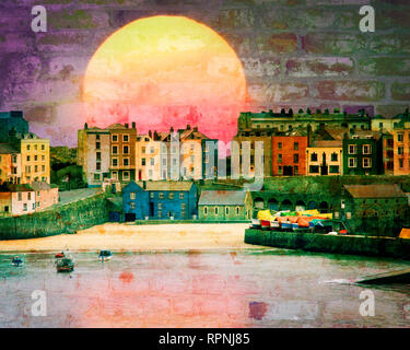 DIGITAL ART: Bricks & Mortar (The Harbour at Tenby, Wales, Great Britain) Stockfoto