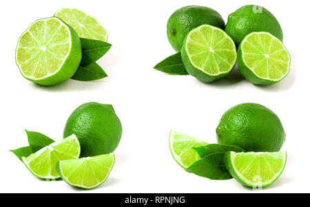 Kalk mit Blatt auf weißem Hintergrund. Eingestellt oder Sammlung Stockfoto