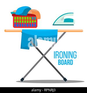 Bügelbrett Vektor. Bügeleisen, Bettwäsche, Reinigung, Sauberkeit Symbole isoliert Flachbild Cartoon Illustration Stock Vektor
