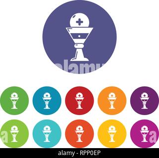 Kirche Becher Glyphe Icons Set Vector Farbe Stock Vektor