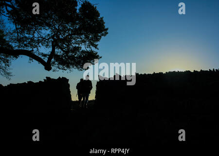 Fußweg durch die trockenmauern Wand zwischen Alten John torheit und der yeomanry Kriegerdenkmal in Bradgate Park, Leicester, Leicestershire, Großbritannien Stockfoto