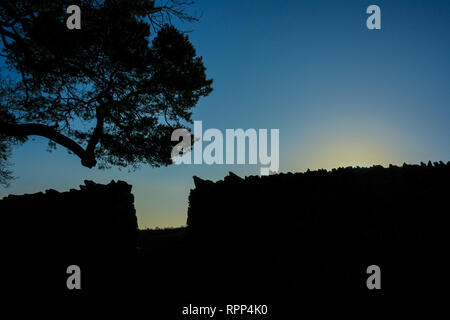 Fußweg durch die trockenmauern Wand zwischen Alten John torheit und der yeomanry Kriegerdenkmal in Bradgate Park, Leicester, Leicestershire, Großbritannien Stockfoto