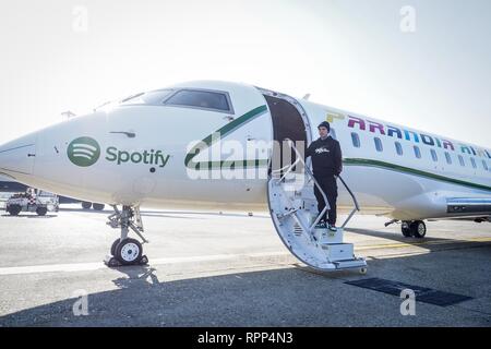 Fedez präsentiert er sein neues Album 'Paranoia Airlines am Flughafen Linate in Mailand, Italien. Mit: Fedez Wo: Mailand, Lombardei, Italien Wann: 22 Jan 2019 Credit: IPA/WENN.com ** Nur für die Veröffentlichung in Großbritannien, den USA, Deutschland, Österreich, Schweiz ** verfügbar Stockfoto