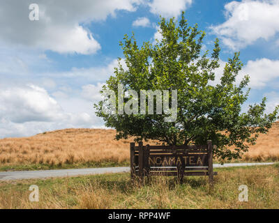 Ngamatea Station Eingang anmelden, Taihape Napier Road, Inland Mokai Patea, Central North Island, Neuseeland Stockfoto