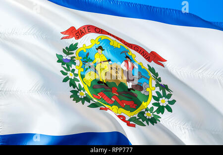 West Virginia Flagge. 3D-Winken USA State Flag Design. Die nationalen US-Symbol von West Virginia State, 3D-Rendering. Nationale Farben und Nationalflagge von Stockfoto