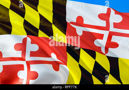 Maryland Flagge. 3D-Winken USA State Flag Design. Die nationalen US-Symbol von Maryland State, 3D-Rendering. Nationale Farben und Nationalflagge von Maryland Stockfoto