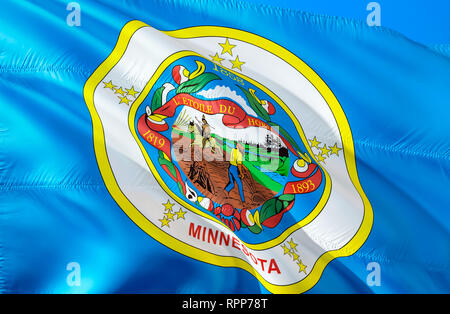 Minnesota Flagge. 3D-Winken USA State Flag Design. Die nationalen US-Symbol von Minnesota State, 3D-Rendering. Nationale Farben und Nationalflagge von Minneso Stockfoto