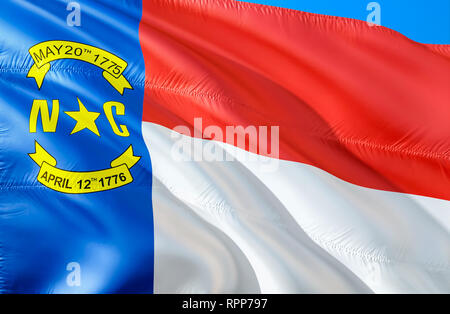 Nord-carolina Flagge. 3D-Winken USA State Flag Design. Die nationalen US-Symbol von North Carolina State, 3D-Rendering. Nationale Farben und Nationalflagge Stockfoto