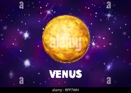 Helle realistische Venus Planet auf bunten Deep Space Hintergrund mit helle Sterne und Sternbilder Stock Vektor