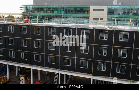 Bau neuer Moxy Hotel in Southampton, Großbritannien gelegen mit CLT modulare Hülsen gebaut offsite. Stockfoto