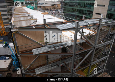 Bau neuer Moxy Hotel in Southampton, Großbritannien gelegen mit CLT modulare Hülsen gebaut offsite. Stockfoto