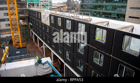 Bau neuer Moxy Hotel in Southampton, Großbritannien gelegen mit CLT modulare Hülsen gebaut offsite. Stockfoto