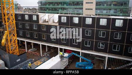 Bau neuer Moxy Hotel in Southampton, Großbritannien gelegen mit CLT modulare Hülsen gebaut offsite. Stockfoto