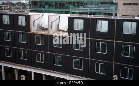 Bau neuer Moxy Hotel in Southampton, Großbritannien gelegen mit CLT modulare Hülsen gebaut offsite. Stockfoto