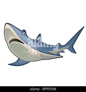 Great Blue shark auf weißem Hintergrund. Vektor cartoon Close-up Abbildung. Stock Vektor