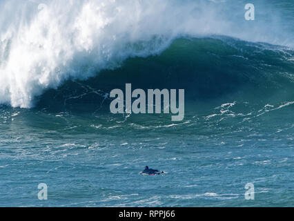 Newquay, Cornwall. 22 Feb, 2019. UK Wetter: Legendäre Cribbar Big Wave an Newquay Cornwall gesurft. Credit: Robert Taylor/Alamy leben Nachrichten Stockfoto