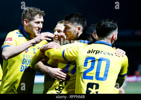 LEEUWARDEN, 22-02-2019, cambuur Stadion, Saison 2018 - 2019, Keukenkampioen divisie, Tyrone Conraad 1-0 während des Spiels SC Cambuur - FC Dordrecht Stockfoto