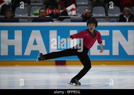 DEN HAAG, 22-02-2019, IJshal De Uithof, Challenge Cup, Eiskunstlauf, ältere Männer, ältere Männer kurzes Programm, Japanische skater Yuma Kagiyama Stockfoto