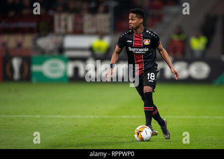 Leverkusen, Deutschland. 21 Feb, 2019. Fußball: Europa League, Bayer Leverkusen - FK Krasnodar, die K.o.-Runde, Zwischenrunde, 2 Beine. Der Leverkusener Wendell spielt den Ball. Credit: Marius Becker/dpa/Alamy leben Nachrichten Stockfoto