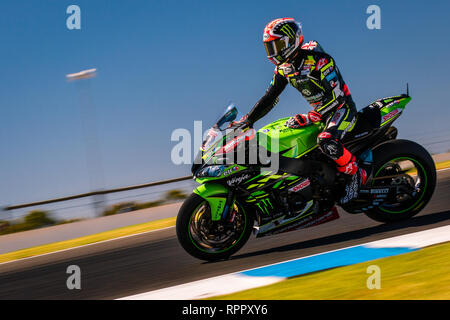 Melborune, Australien. 23. Feb 2019. Jonathan Rea1 Reiten für Kawasaki Racing Team WorldSBK während der 2019 MOTUL FIM Superbike Weltmeisterschaft auf Phillip Island, Australien am 23. Februar 2019. Credit: Dave Hewison Sport/Alamy leben Nachrichten Stockfoto