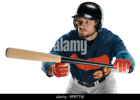 Baseball-Spieler halten eine Fledermaus Stockfoto