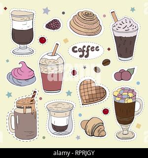 Patches mit verschiedenen Arten von Kaffee. Stock Vektor