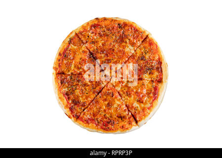 Pizza Margarita isoliert auf weißem Hintergrund Stockfoto