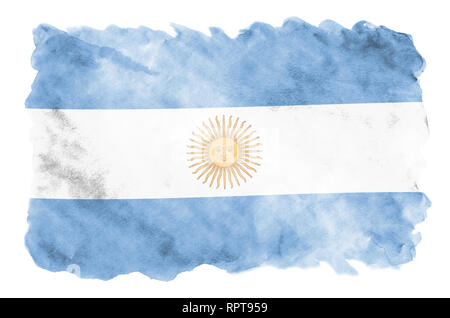 Argentinien Flagge ist in flüssiger Aquarell Stil auf weißem Hintergrund dargestellt. Unvorsichtige Farbe Beschattung mit Bild der nationalen Flagge. Unabhängigkeit Stockfoto